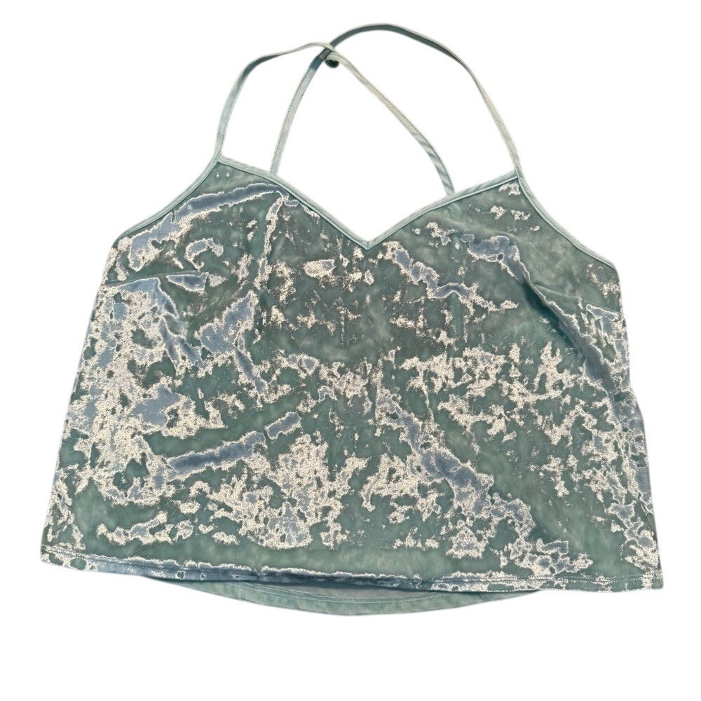 Y2K Victoria's Secret Mint Green Velvet Crop Cami Top Adjust Straps Womens M EUC